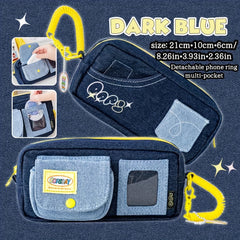 Vintage Danning Denim Pencil Case Large Storage Zipper Stationery Pouch