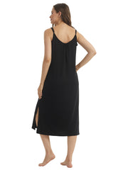 Women's Solid Thin Straps High Fork Pajamas Dress