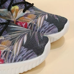 Women's Flower Pattern Sneakers Lace Up Outdoor Shoes