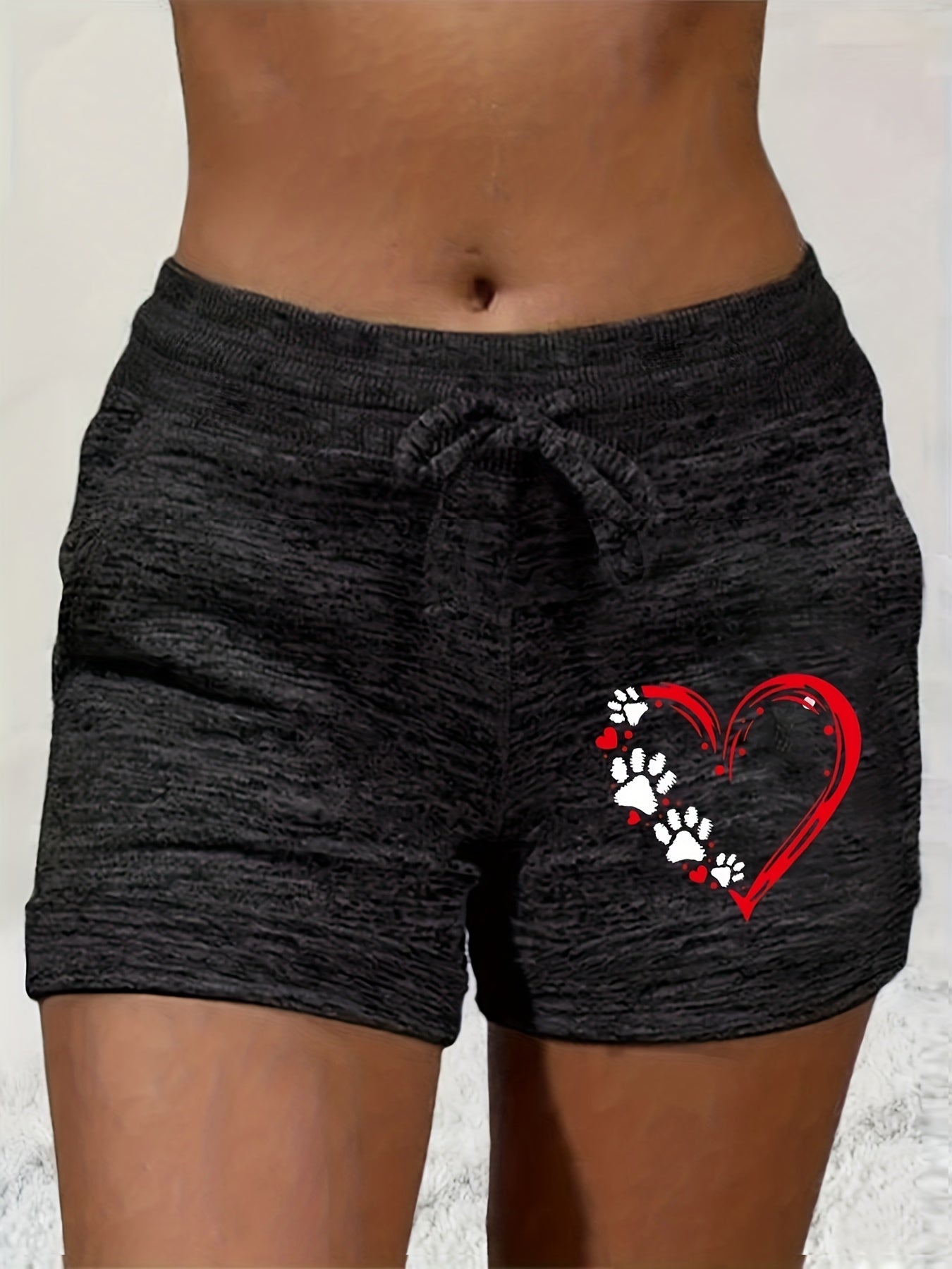 Heart Print Drawstring Shorts Women's Clothing