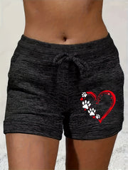 Heart Print Drawstring Shorts Women's Clothing