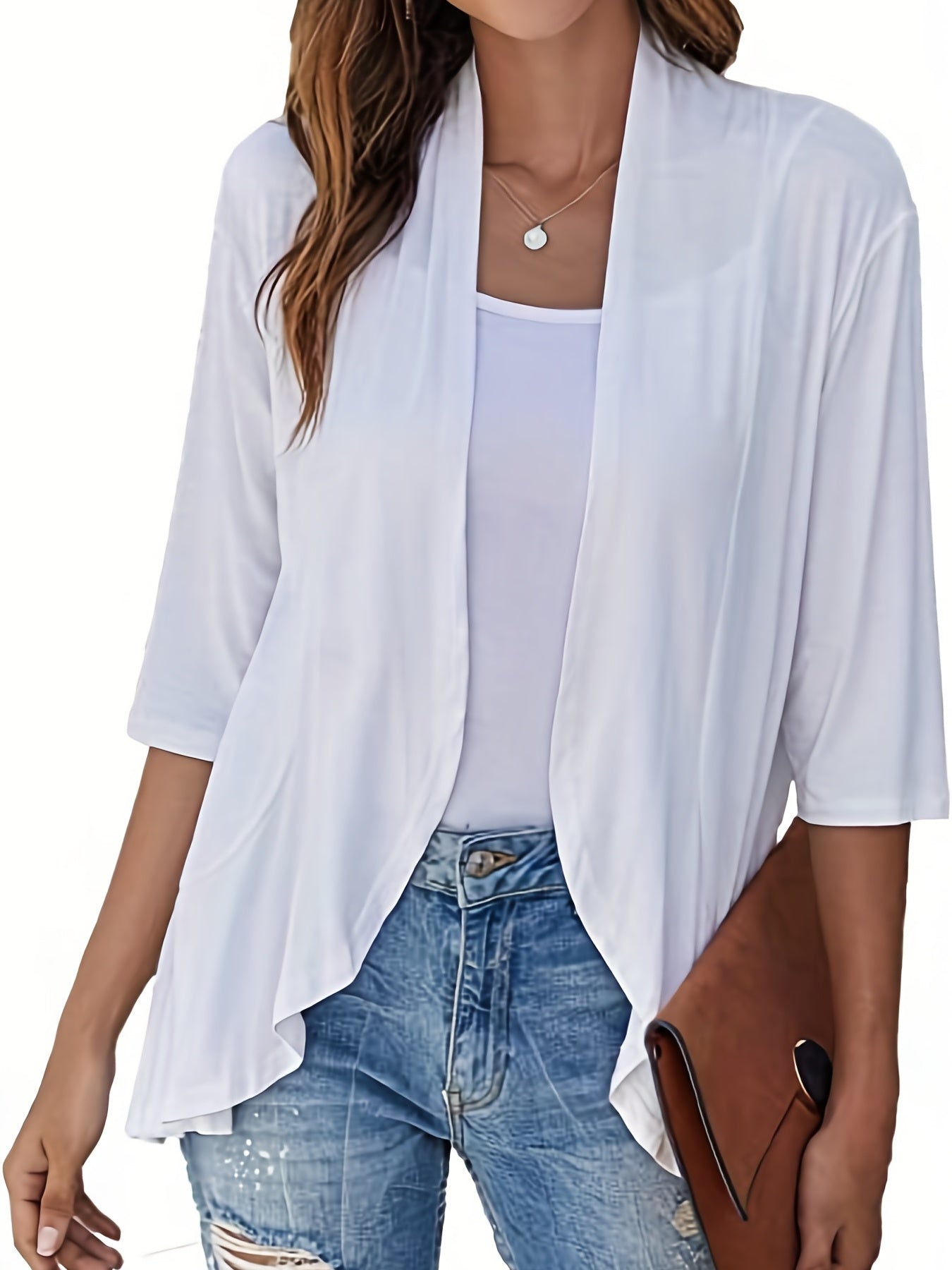 Solid Open Front Cardigan Long Sleeve Knit Outwear for Women
