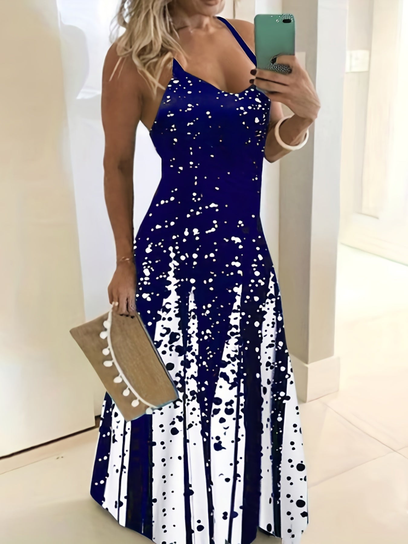 Spaghetti Dress V Neck Sleeveless Maxi Dress Women's Clothing