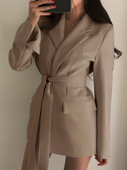 Solid Lapel Blazer Long Sleeve Work Office Outerwear Women's Clothing