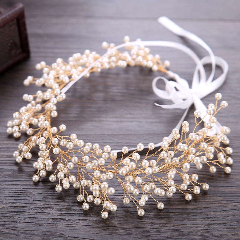 Faux Pearl Hair Band Hair Ornaments Rose Golden Wedding Headwear