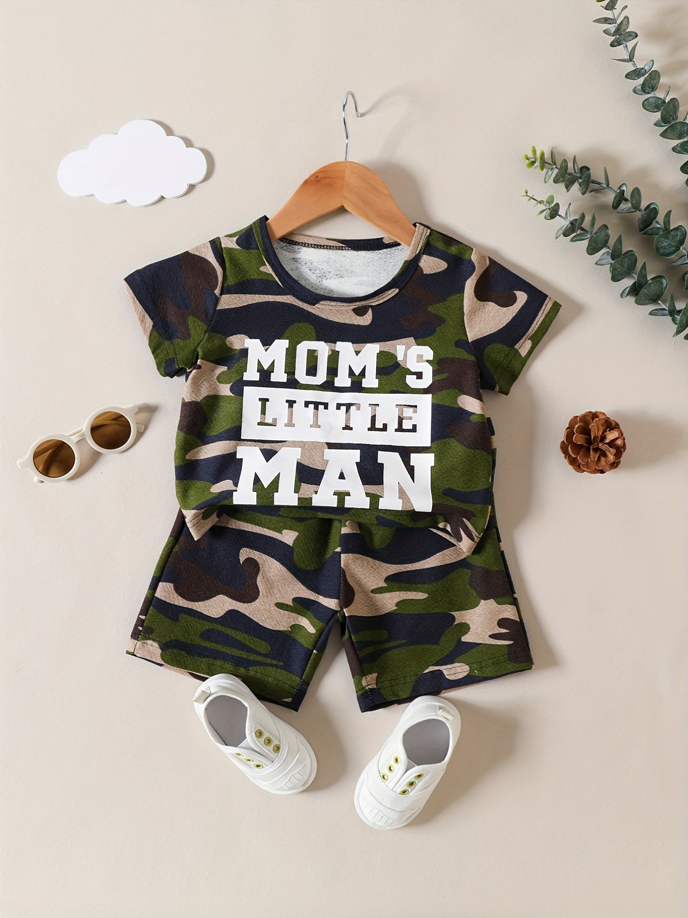 Boys Camo Print T-shirt & Shorts Set