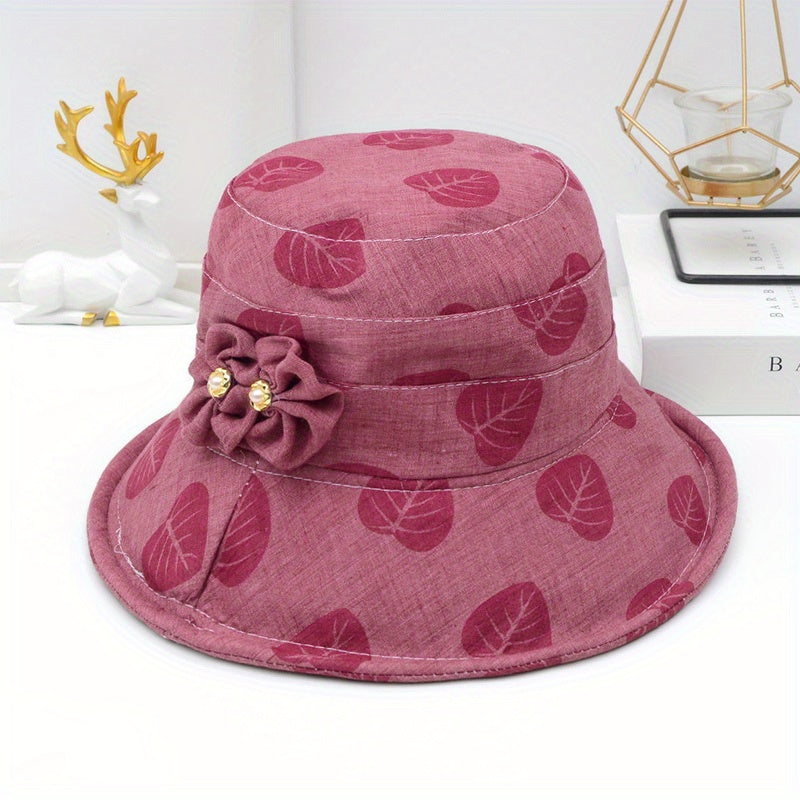 Printed Bucket Hat Flower Decor Sunscreen Basin Hat Foldable Beach Hats