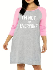 Slogan Print Raglan Sleeve Round Neck Stretch Tee Sleep Dress