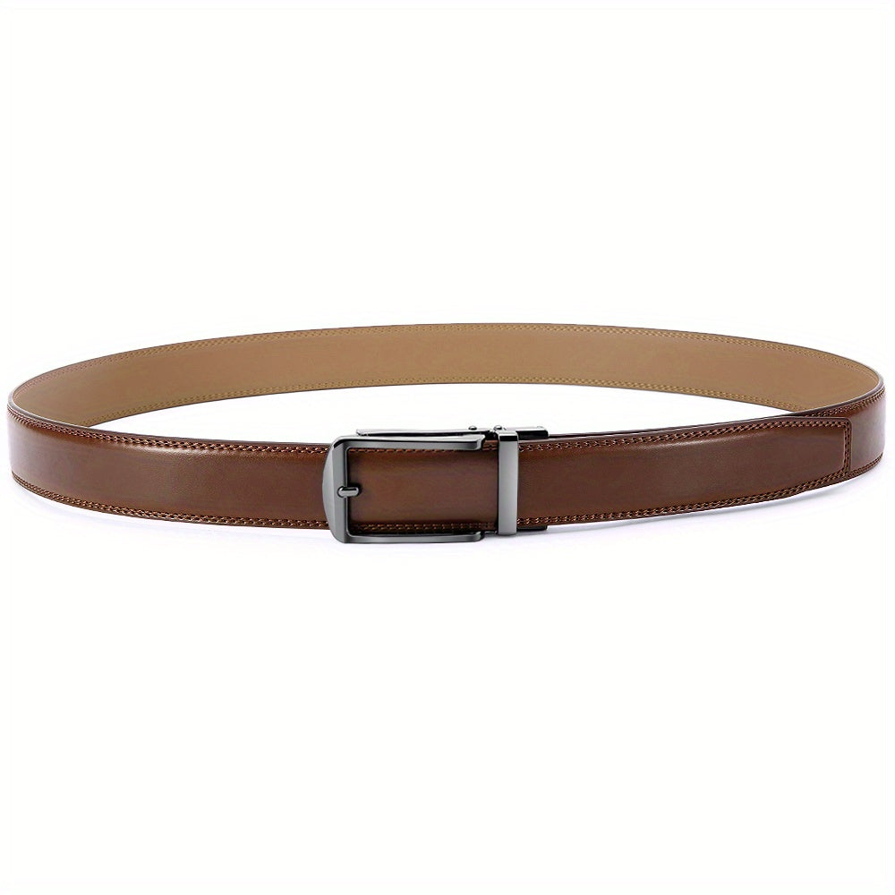 Men's Real Cowhide Leather Belt Brown Pin Buckle Middle Aged Youth