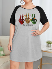 Christmas Skeleton Hand & String Lights Print Raglan Tee Sleep Dress