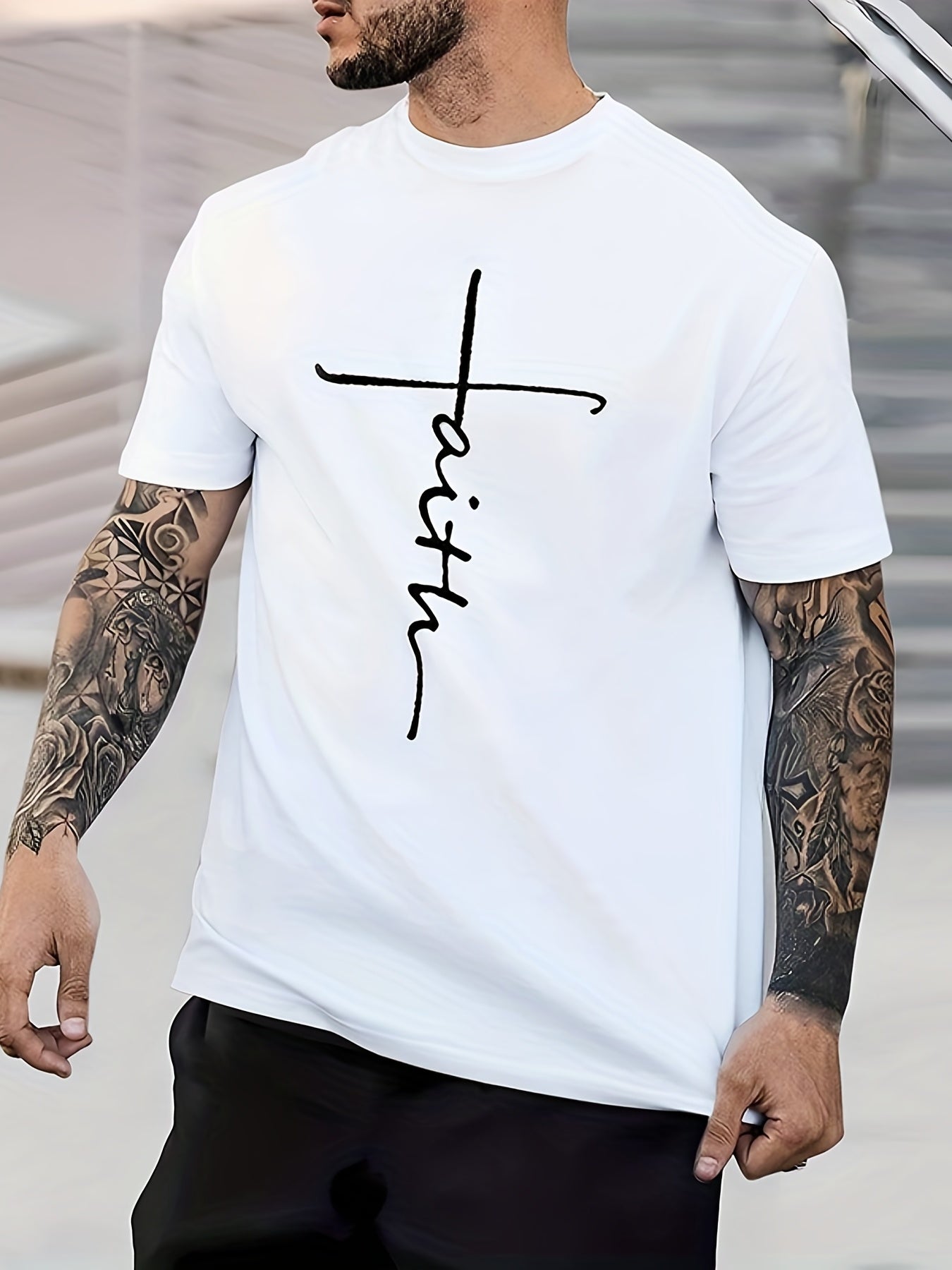 Faith Anchor Print Men's Graphic Crew Neck Tee