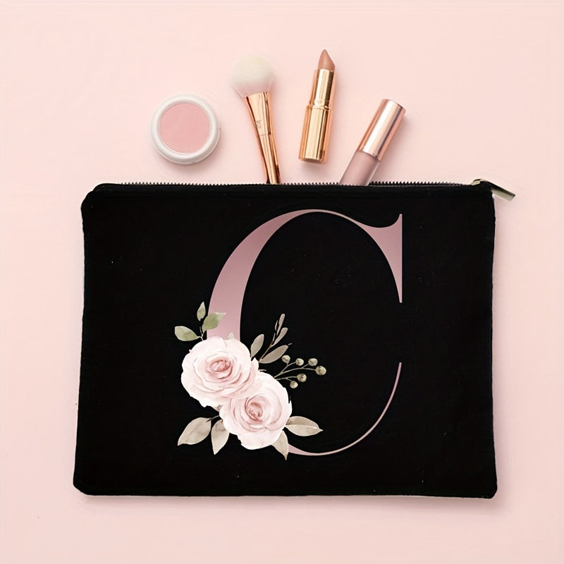 Floral Letter Print Makeup Bag Bridesmaid Organizer Bridal Cosmetic Pouch