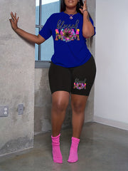 Flower & Letter Print Tee & Shorts Set