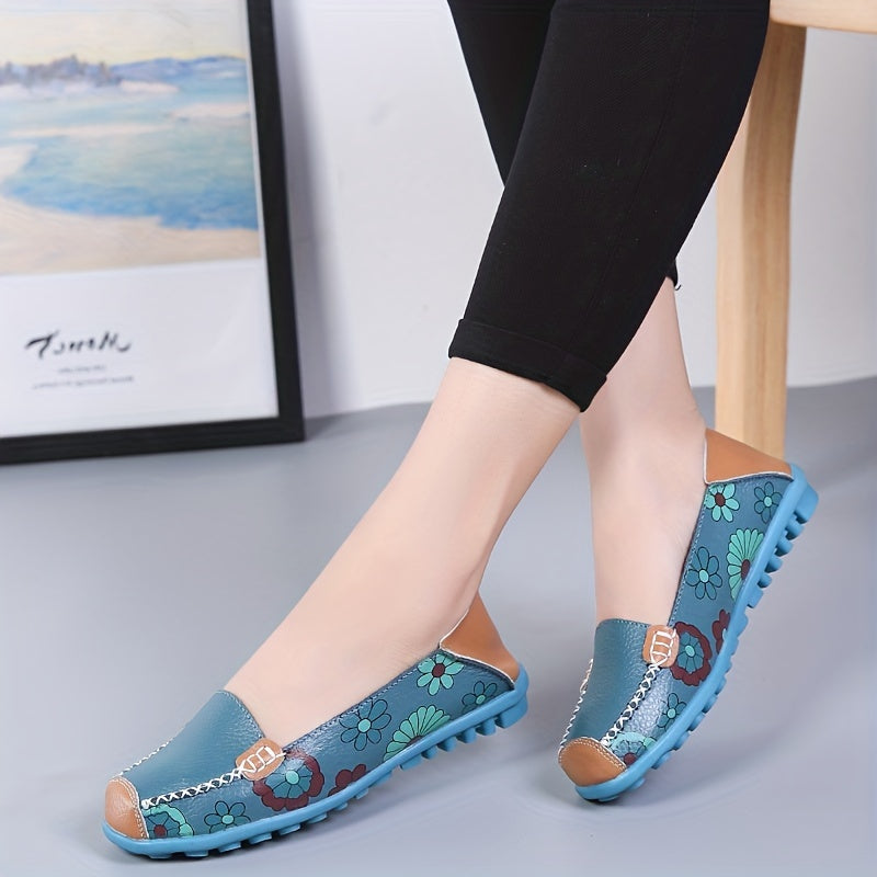 Women's Floral Loafers Slip On Flat Shoes Soft Sole Casual Walking Shoes