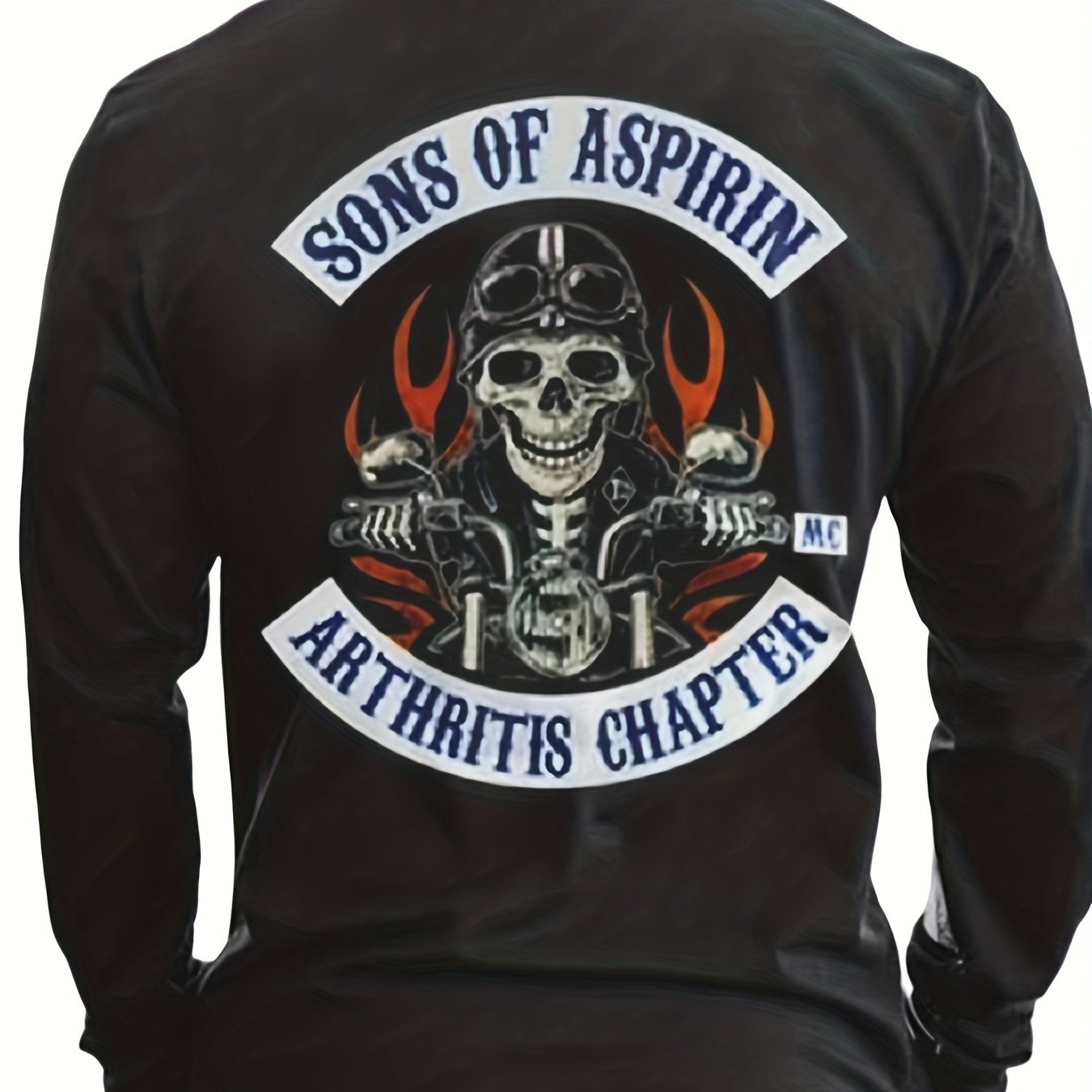 Skull Motorcyclist Print Men's Long Sleeve Graphic T-Shirt for Autumn