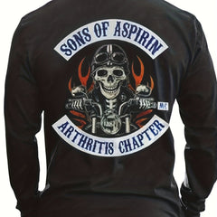 Skull Motorcyclist Print Men's Long Sleeve Graphic T-Shirt for Autumn