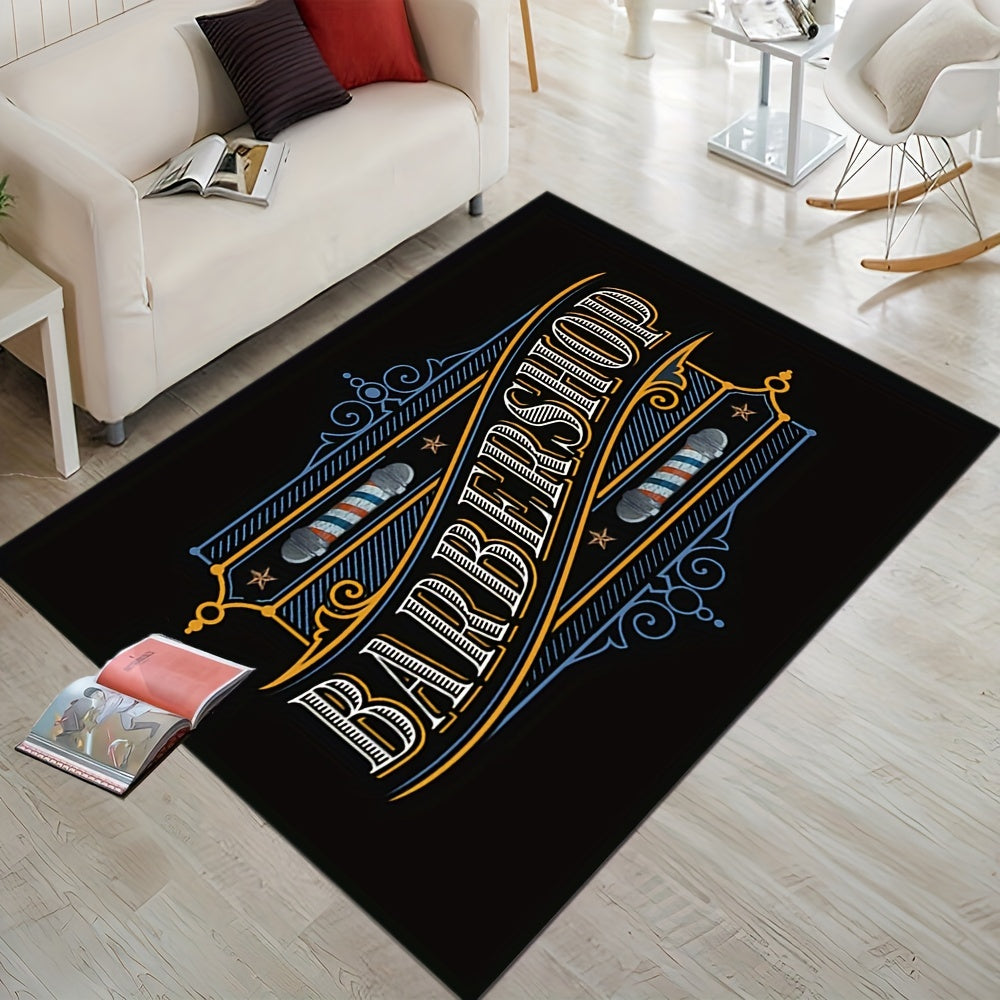 Modern Barbershop Area Rug Soft Non Slip Carpet Washable Mat