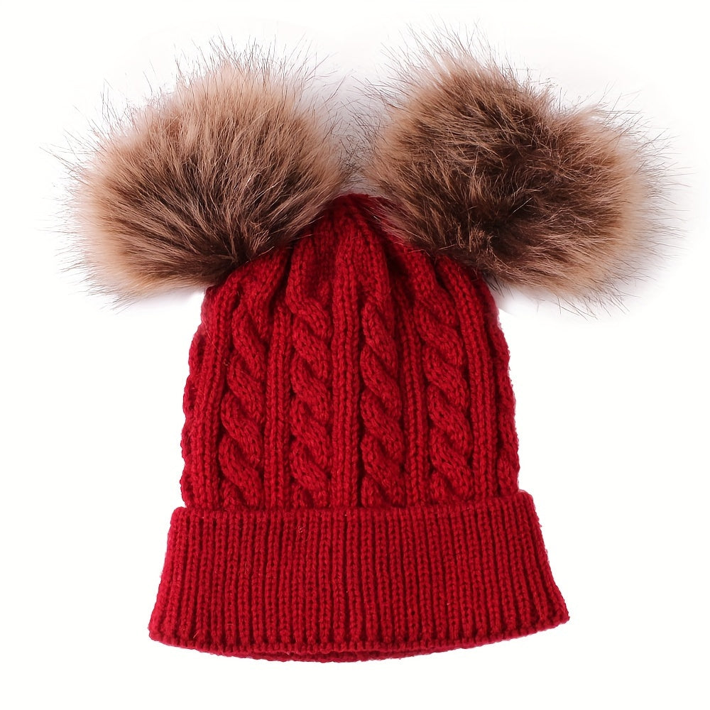 Children's Double Balls Knitted Hat for Autumn and Winter - Warm Keeping Hat