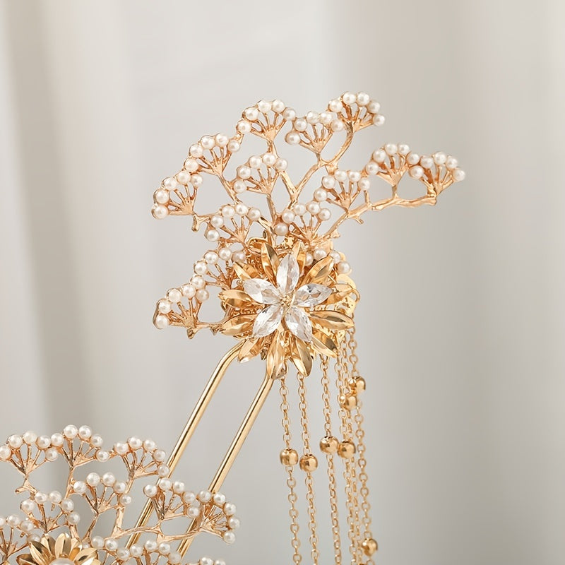 6pcs Chinese Hair Pin Vintage Hanfu Headdress Hair Clip Set Bridal Faux Pearl