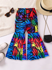 Girls Leopard Graphic Bell Bottom Pants Elastic Flared Trousers