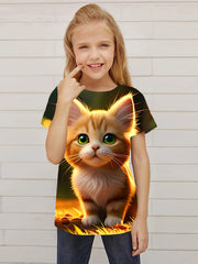 Comfy 3D Cat Graphic T shirt Girls Casual Short Sleeve Tees