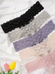 5pcs Floral Lace Thongs Sexy Semi Sheer Trim Panties Women's Lingerie