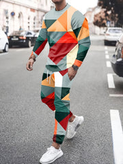 Men's Block Print 2 Piece Outfit - Sweatshirt & Sports Trousers