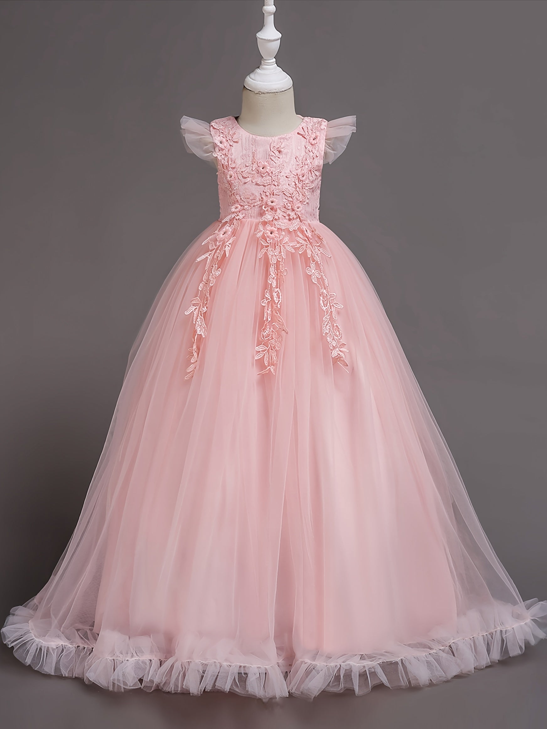 Girls Floral Lace Princess Dress Sleeveless Pageant Gown