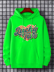 Men's Lucky Two Print Hoodie Casual Slightly Stretch Drawstring Hooded Sweatshir