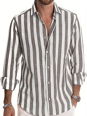 Men's Vertical Striped Casual Shirt Long Sleeves Regular Fit