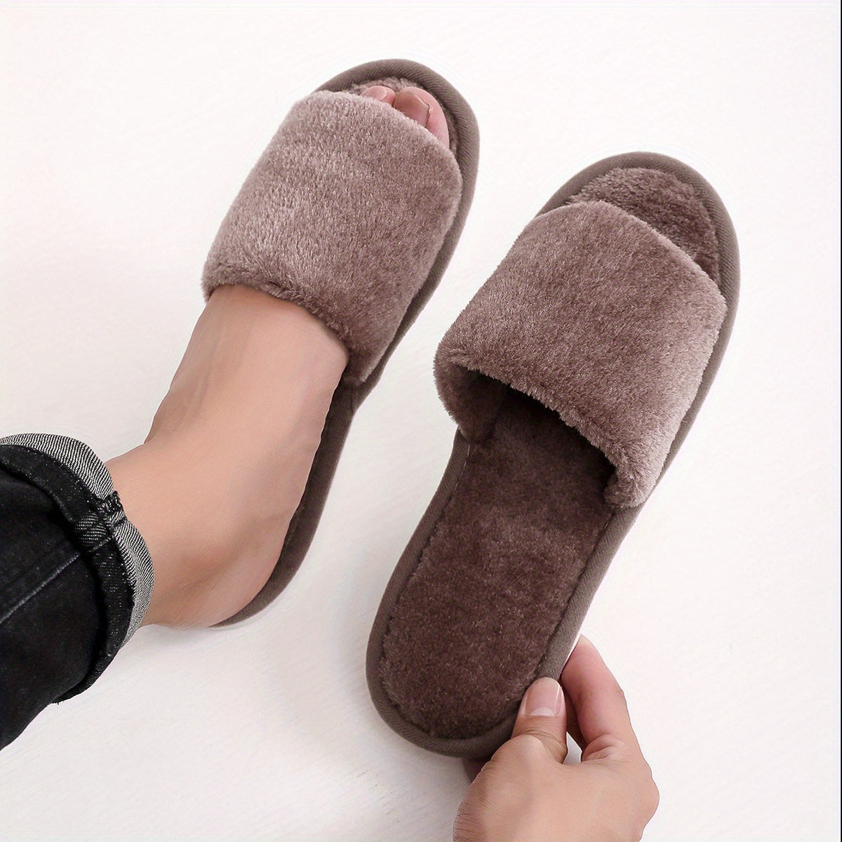 Men's Open Toe House Slippers Anti-Skid Winter Shoes