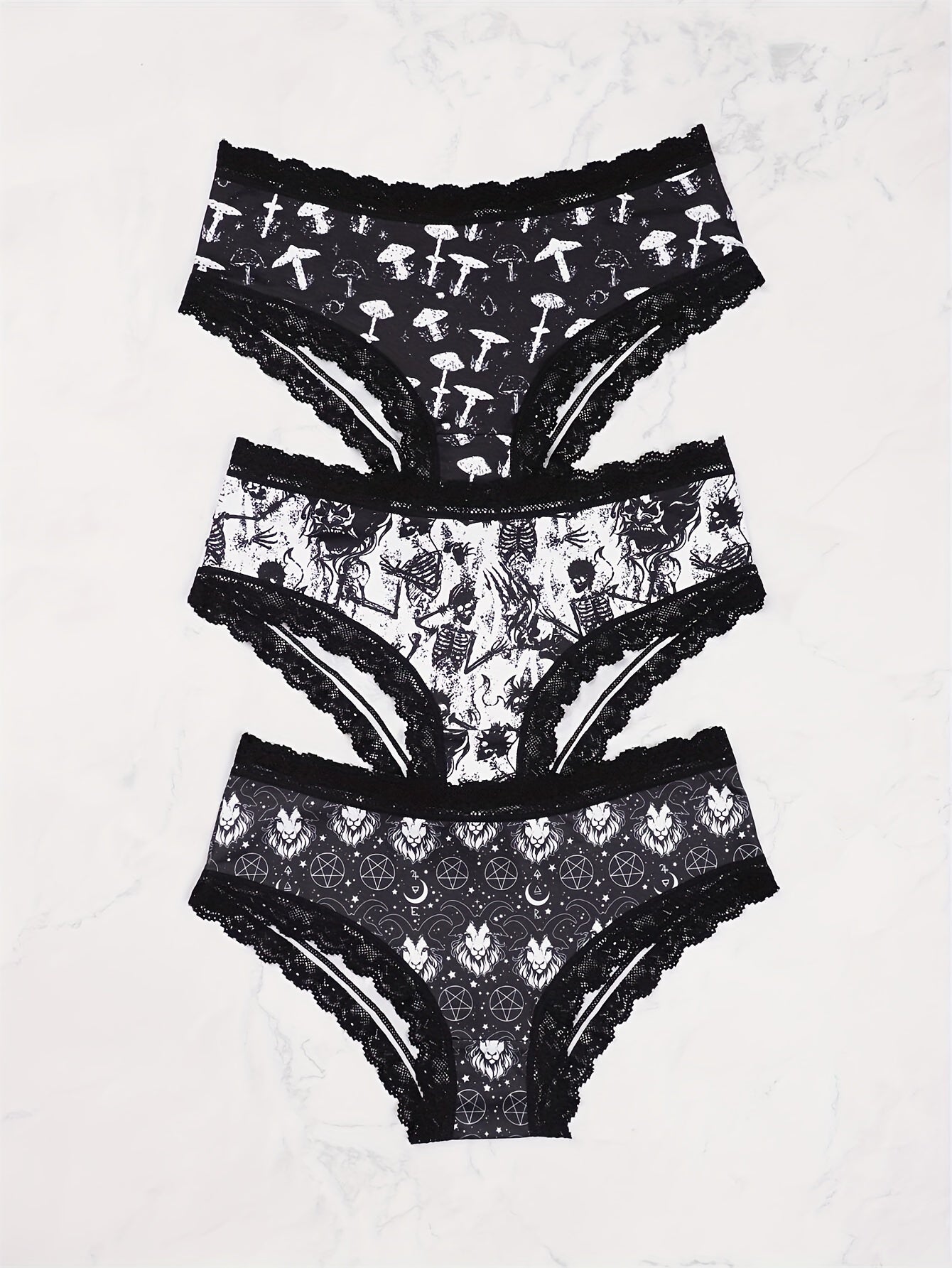 3 Pack Plus Size Halloween Sexy Panties Set Women's Plus Skull & Star Print
