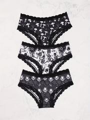 3 Pack Plus Size Halloween Sexy Panties Set Women's Plus Skull & Star Print