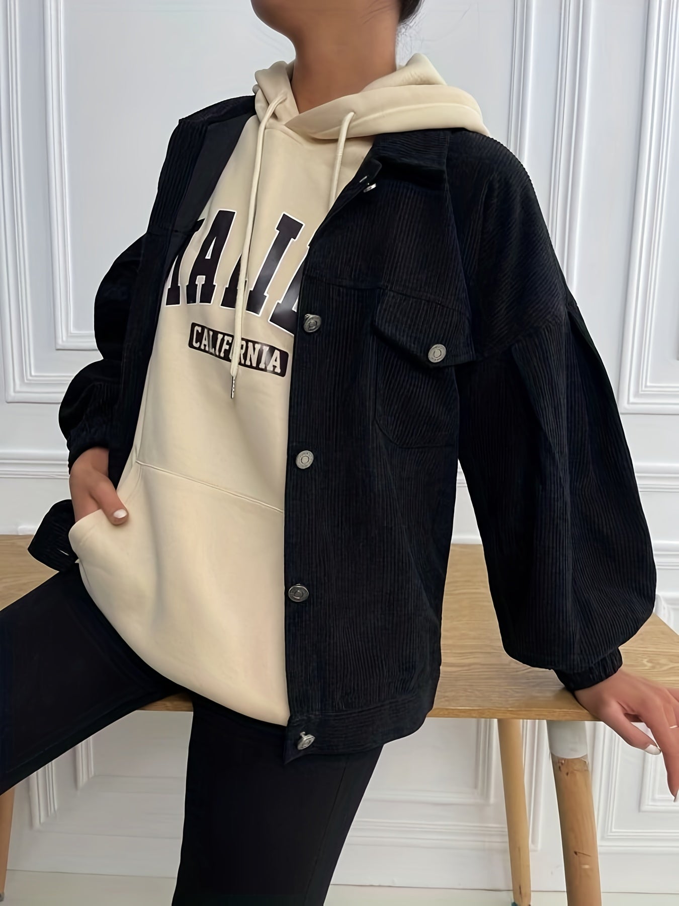 Corduroy Button Up Jacket Long Sleeve Outwear