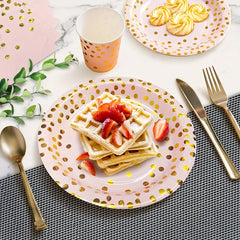 Pink & Gold Party Supplies - 17 Plates, Napkins, Knives, Spoons, Forks