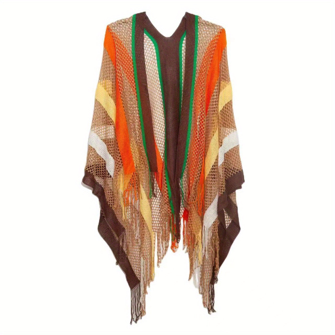 Striped Tassel Shawl Vintage Knitted Cardigan For Women