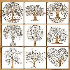 9pcs Tree Of Life Stencils 7.87x7.87in Reusable DIY Art Craft Stencil