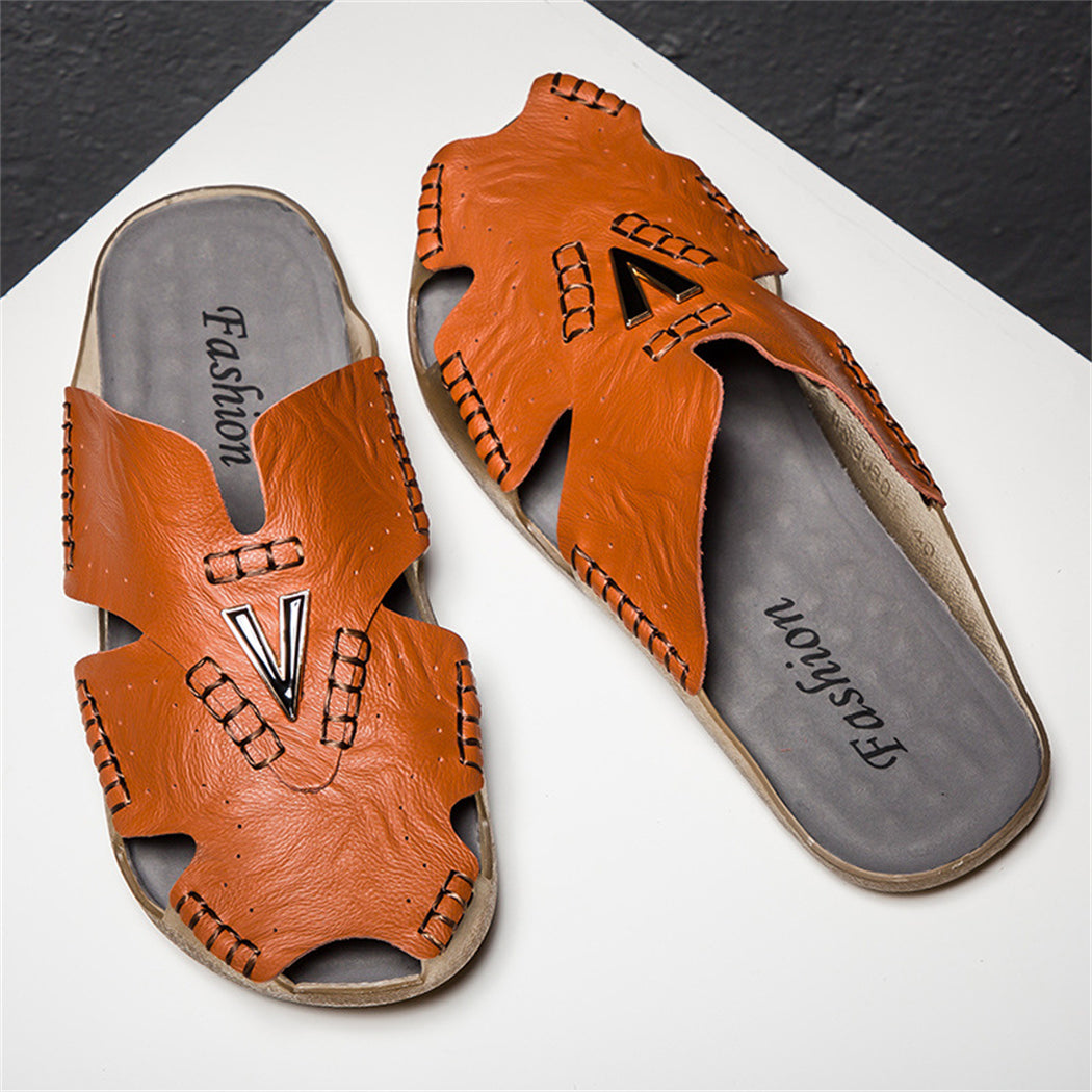 SENBURNY Men's Closed toe Leather Slides Slippers Sandals