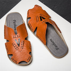 SENBURNY Men's Closed toe Leather Slides Slippers Sandals