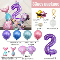 Mermaid Balloon Set Purple Number Aluminum Film Birthday Party Decoration