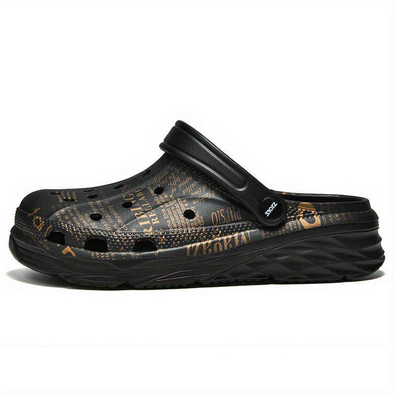 Men's Graffiti Print Lightweight Clogs Hollow Out Garden Shoes