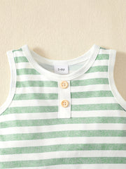 2pcs Baby Boys Striped Tank Top & Shorts Set for Summer