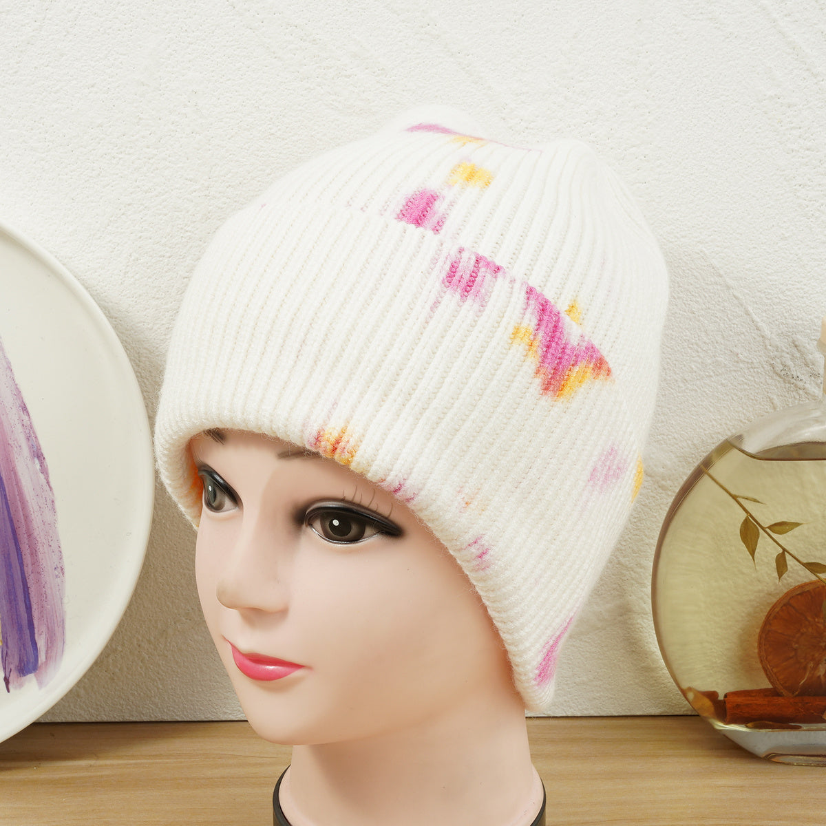 Tie Dyed Beanie Woolen Hat Women Gradient Knitted Warm Gift For Her