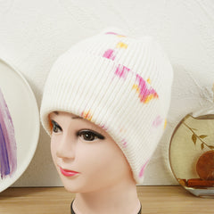 Tie Dyed Beanie Woolen Hat Women Gradient Knitted Warm Gift For Her
