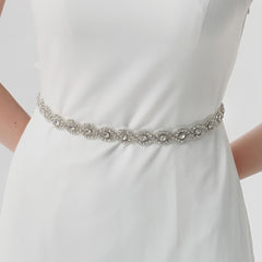 Hand-Stitched Rhinestone Girdle Bridal Belt for Wedding Dress
