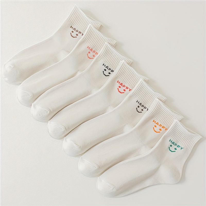 8 Pairs Smiling Face Print Socks Comfy Crew Short Socks Women's Stockings
