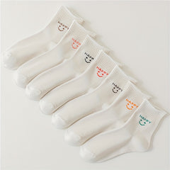 8 Pairs Smiling Face Print Socks Comfy Crew Short Socks Women's Stockings