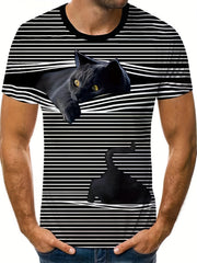Men's 3D Cat & Blinds Graphic T Shirt Breathable Tee for Outdoor Fun