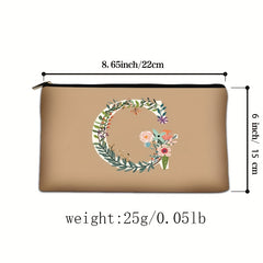 Floral Pattern Cosmetic Bag with Letter Detail Zipper