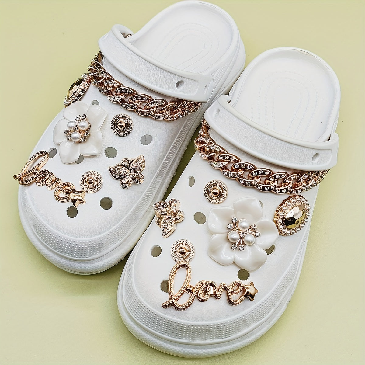 Pearl Camellia Rhinestone Chain Shoe Accessories